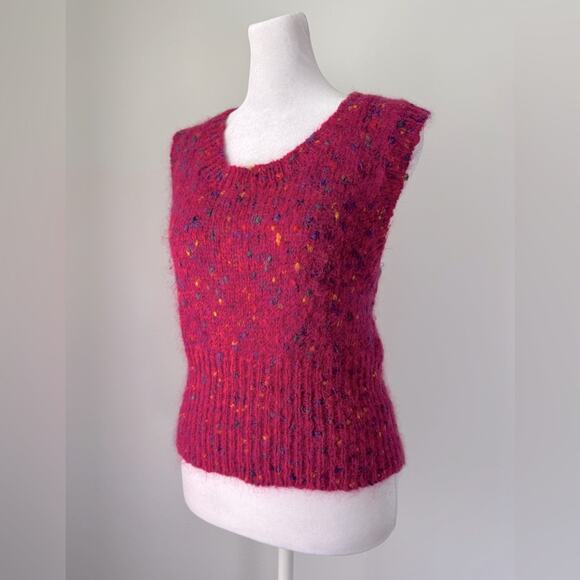 Vintage ‘90s Stefano Basics Hot Pink Mohair Blend Scoop Neck Fuzzy Sweater Vest - Picture 2 of 8